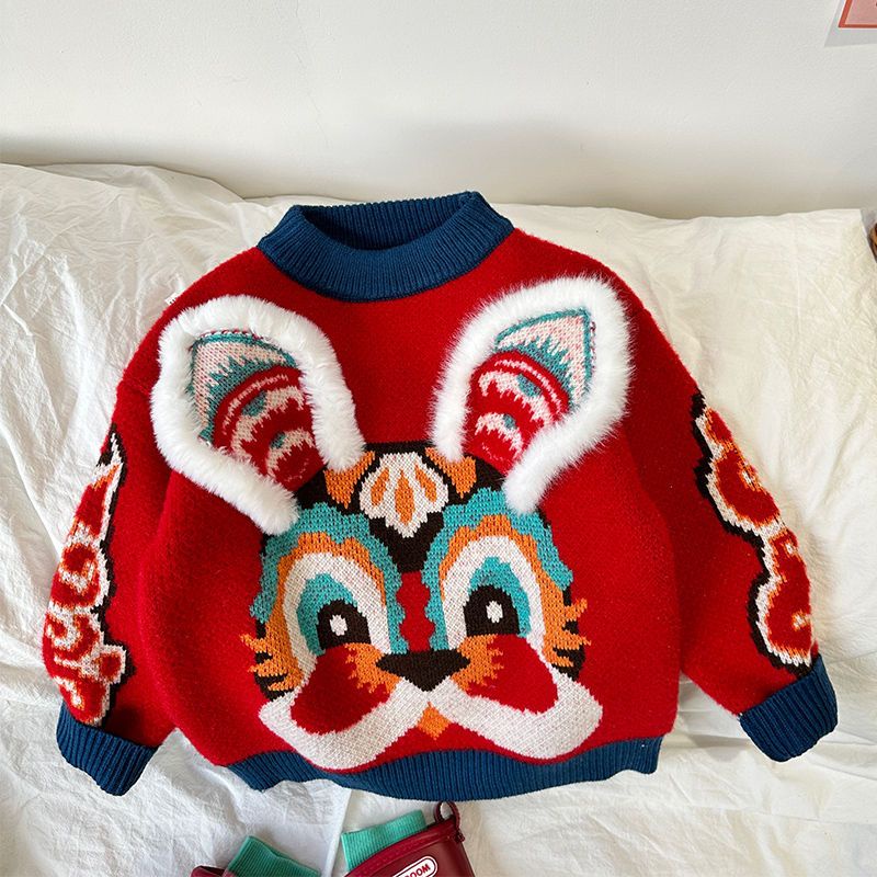 Áo sweater Dệt Kim Phong Cách Trung Hoa Thời Trang Thu Đông Năm Mới Cho Bé Gái