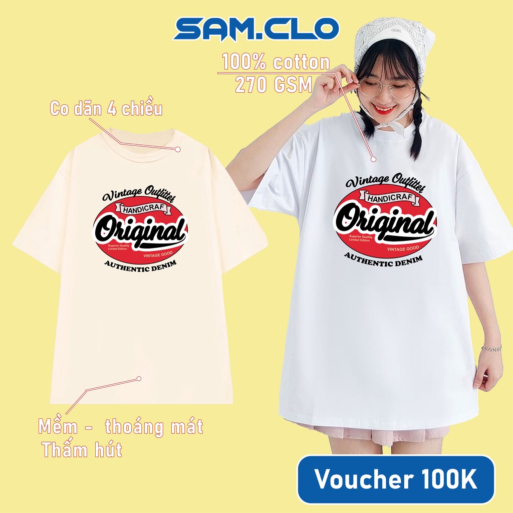 Áo thun nam nữ SAM CLO tay lỡ form rộng Unisex mềm mại, thoáng mát mặc cặp, nhóm in ORIGINAL - 100% COTTON