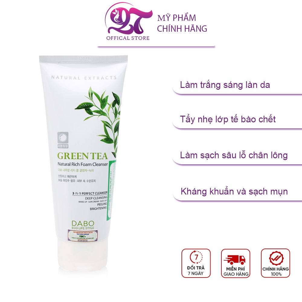 (Hàng chính hãng) Sữa rửa mặt DABO Trà Xanh 3 in 1 cao cấp 60ml