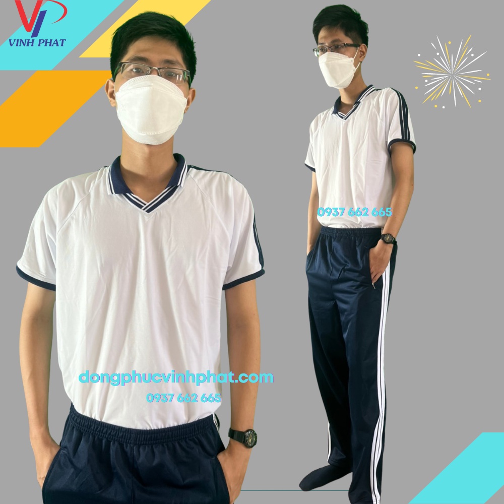 Đồng phục thể dục học sinh nam nữ màu trắng cấp 1-2-3 , áo thun cotton cổ bẻ 3 sọc vai và quần đẹp mắt