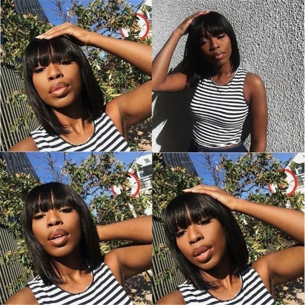 Bộ Tóc Giả Bob Thẳng Dài Mềm Mại Màu Nâu Sợi Chịu Nhiệt Tự Nhiên Chất Lượng Cao Dùng Để Hóa Trang