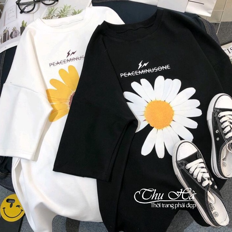 Áo thun nam nữ form rộng tay lỡ Thu Hà áo phông unisex Bông Hoa Cúc