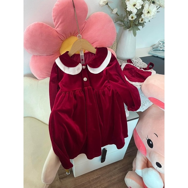 Váy nhung đỏ quảng châu và váy len quảng châu cao cấp cho bé