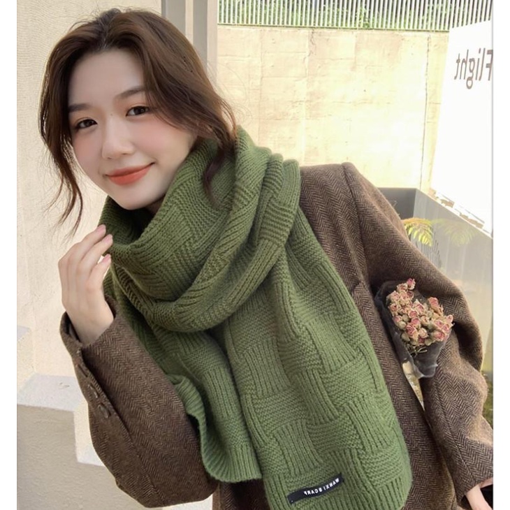 Khăn Len Mềm Choàng Cổ Cashemere ,Đa năng phong cách Hàn Quốc trơn màu dệt tay dày ấm áp