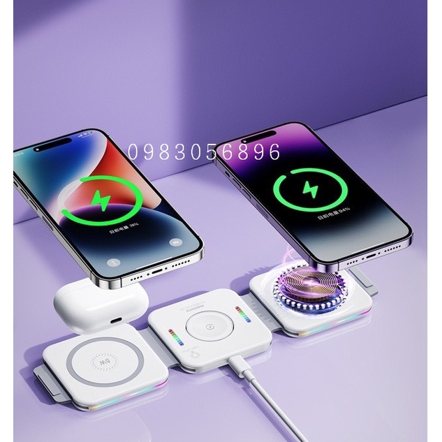 Đế Sạc Nhanh Không Dây 22.5W gấp gọn 3in1 Remax Rp - W72