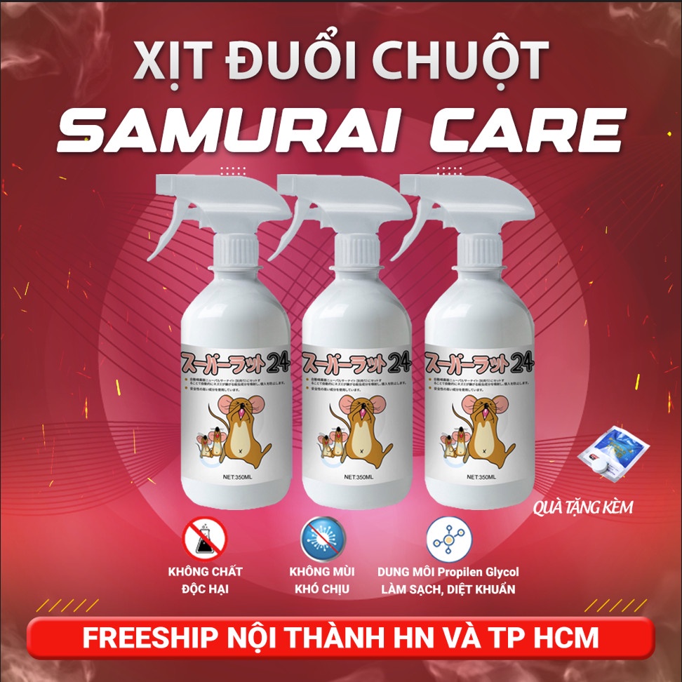 Chai xịt đuổi chuột Samurai Care dung tích 350ml hương bạc hà cho xe hơi, xua đuổi chuột hiệu quả và an toàn