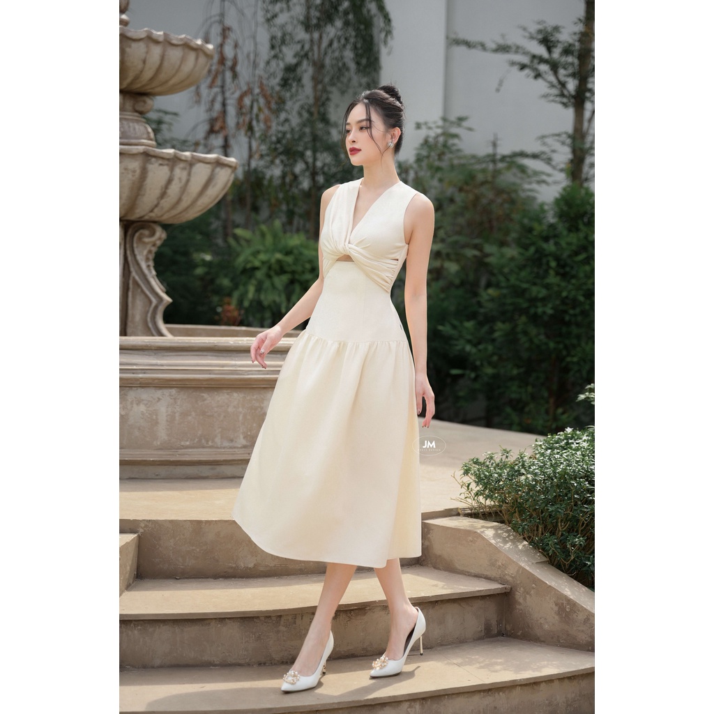 JM Dress Desgin - Đầm cổ V xoắn ngực nhún chân 1P19.2212CT