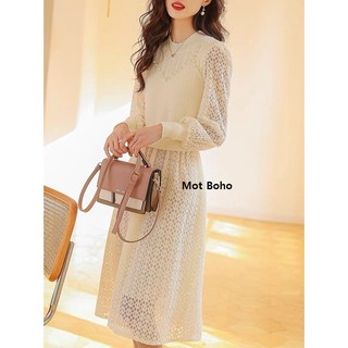 Váy ren mềm kèm đai ngọc