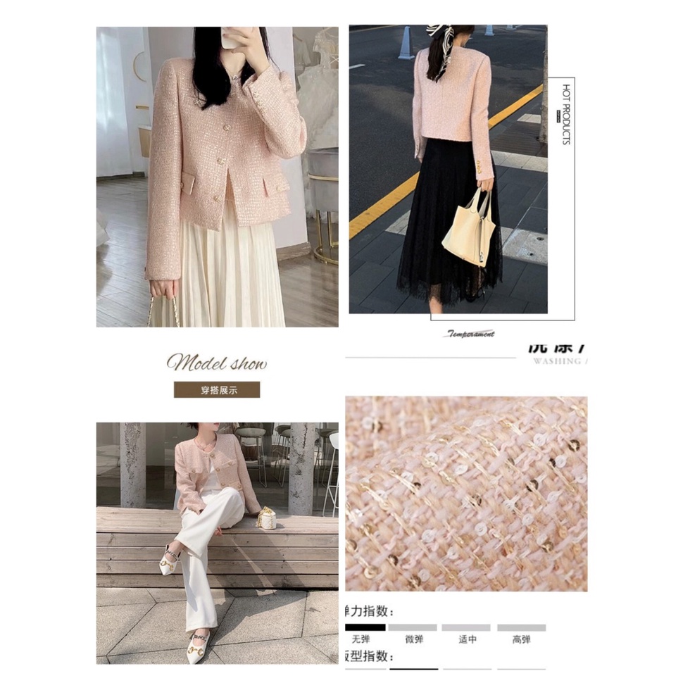 Ảnh thật 4 hình cuối-HC887.Áo khoác Tweed dáng ngắn xuân thu thời trang Hàn Quốc
