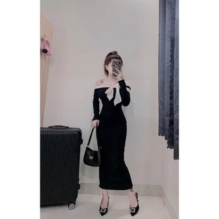 KHOSIBOHOME- Đầm body trễ vai phối nơ