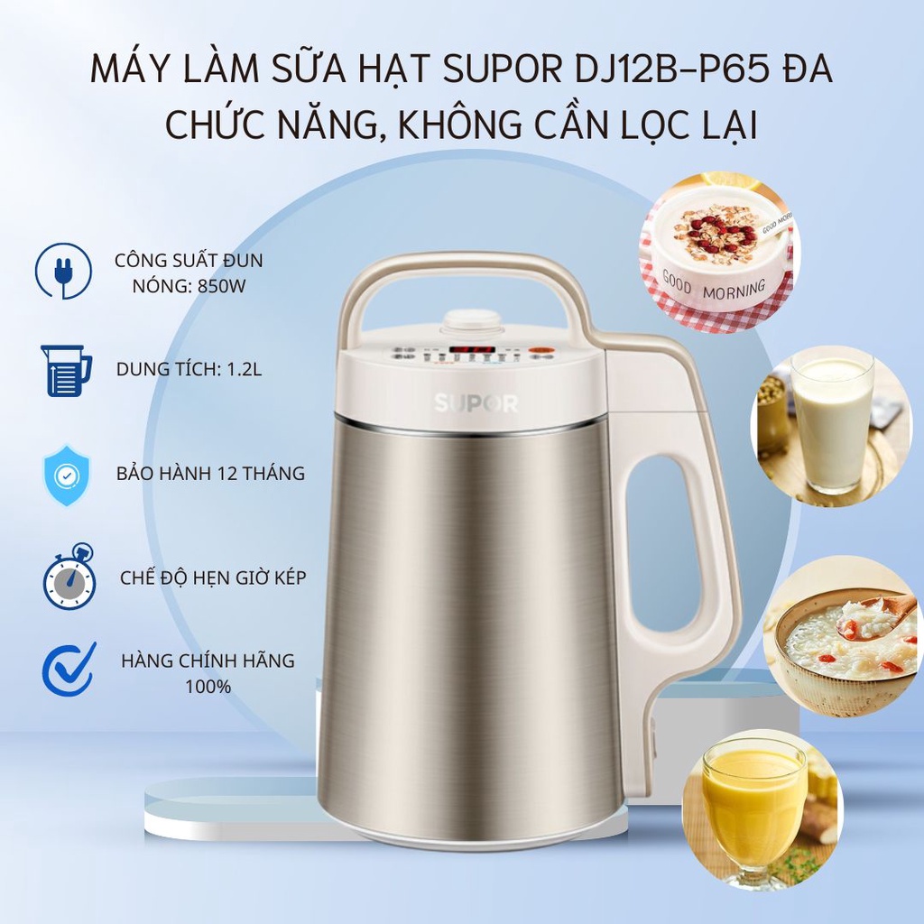 Máy Làm Sữa Hạt Supor DJ12B-P65 1.2L Cao Cấp, Làm Sữa Hạt, Làm Cháo, Súp...
