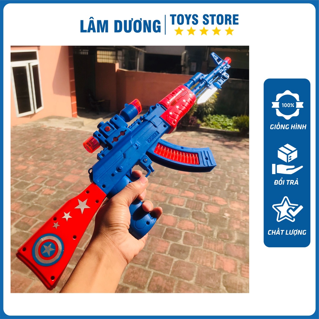 Súng nhựa chạy pin AK 47 xanh capital phát đèn nhạc cho bé trai đồ chơi trẻ em LÂM DƯƠNG TOYS