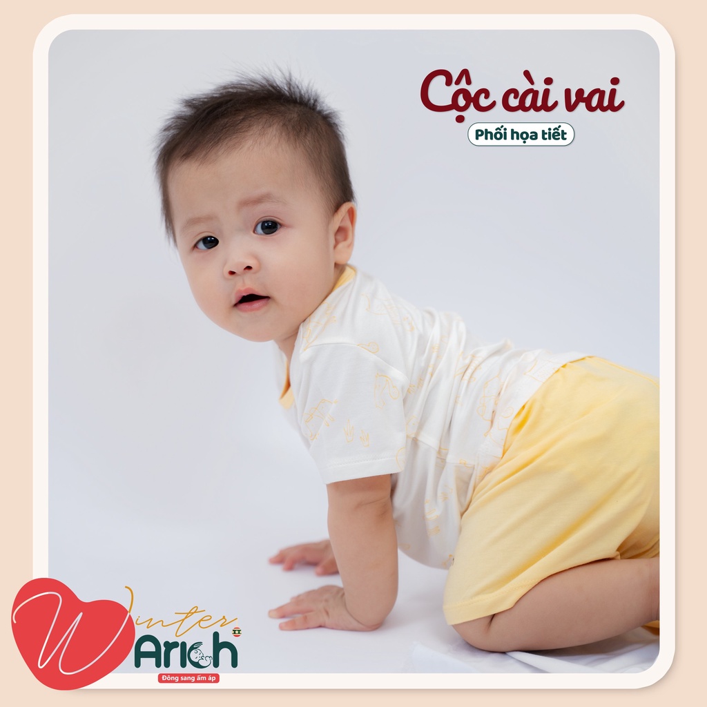 Bộ quần áo cộc tay cài vai phối họa tiết Arich cho bé trai và bé gái từ 6m-18m