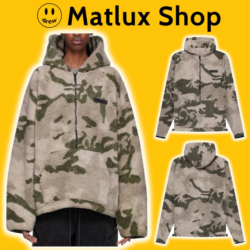 Áo hoodie Fear of God Essentials Polar Fleece Half Zip Camo, Áo hoodie FOG Half Zip lông xù chất liệ