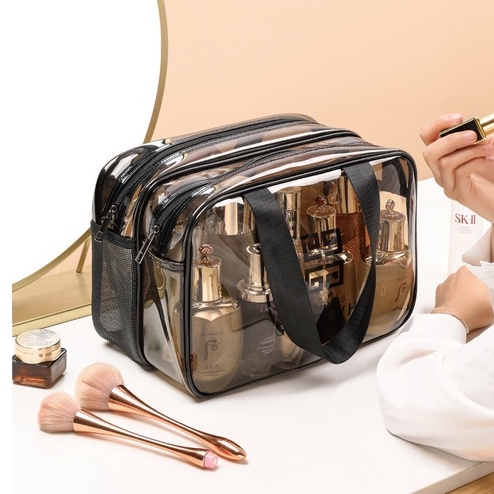Túi Đựng Mỹ Phẩm Hai Lớp Bằng PVC Trong Suốt Chống Thấm Nước