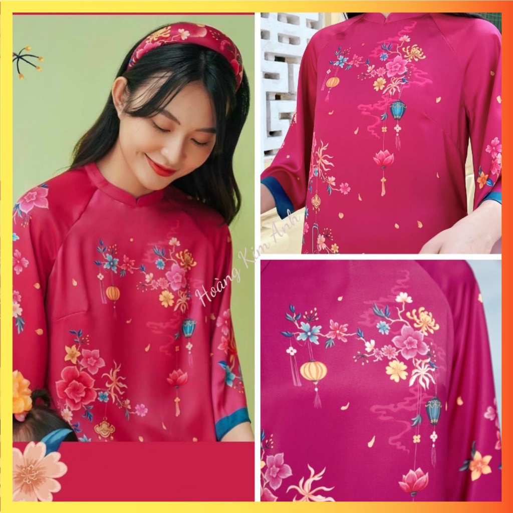 ÁO DÀI CÁCH TÂN DÁNG SUÔNG NỮ THIẾT KẾ TRUYỀN THỐNG MẶC TẾT TAY LOE LỠ HỌA TIẾT TRẺ TRUNG NỔI BẬT MAY SẴN MÀU ĐỎ HỒNG