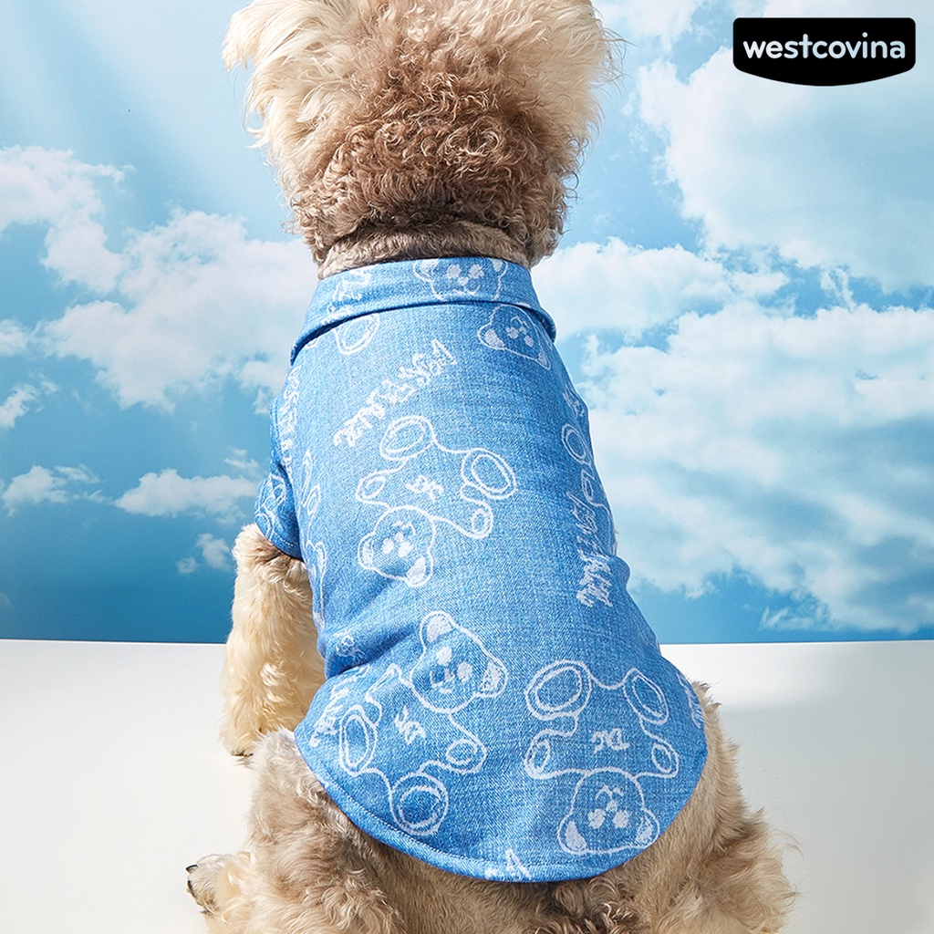 [COD]♘Áo Denim Không Phai In Hình Gấu Dễ Thương Cho Thú Cưng