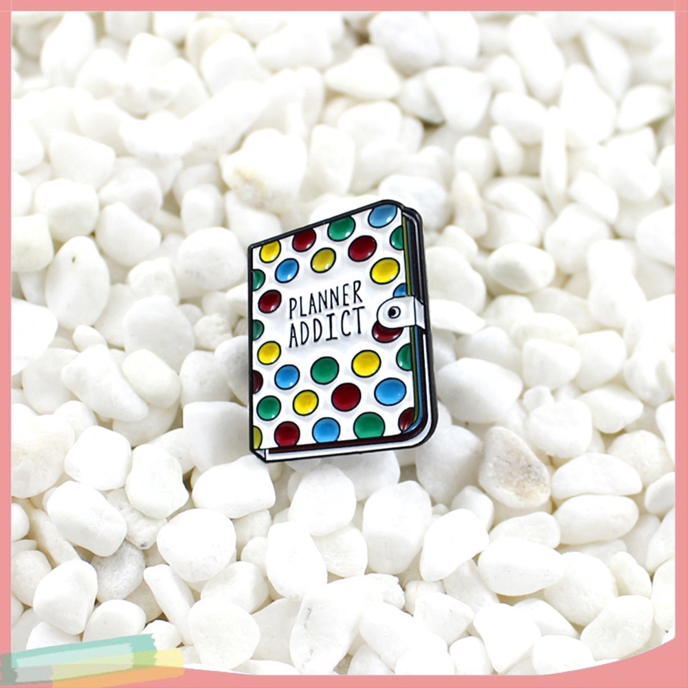 【LK】Planner Addict Book Colorful Dots Enamel Brooch Pin Denim Backpack Badge