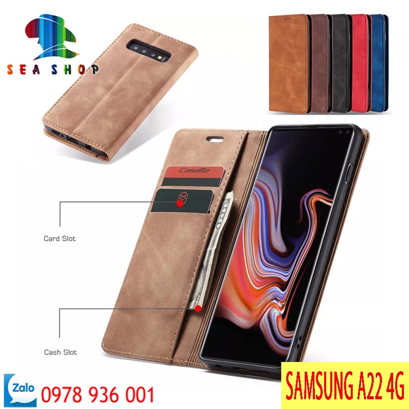 Bao da Samsung A22 4G Cao cấp - Thiết kế dạng ví sang trọng -Phong cách Da lộn - Có ngăn cài thẻ - tiên mặt