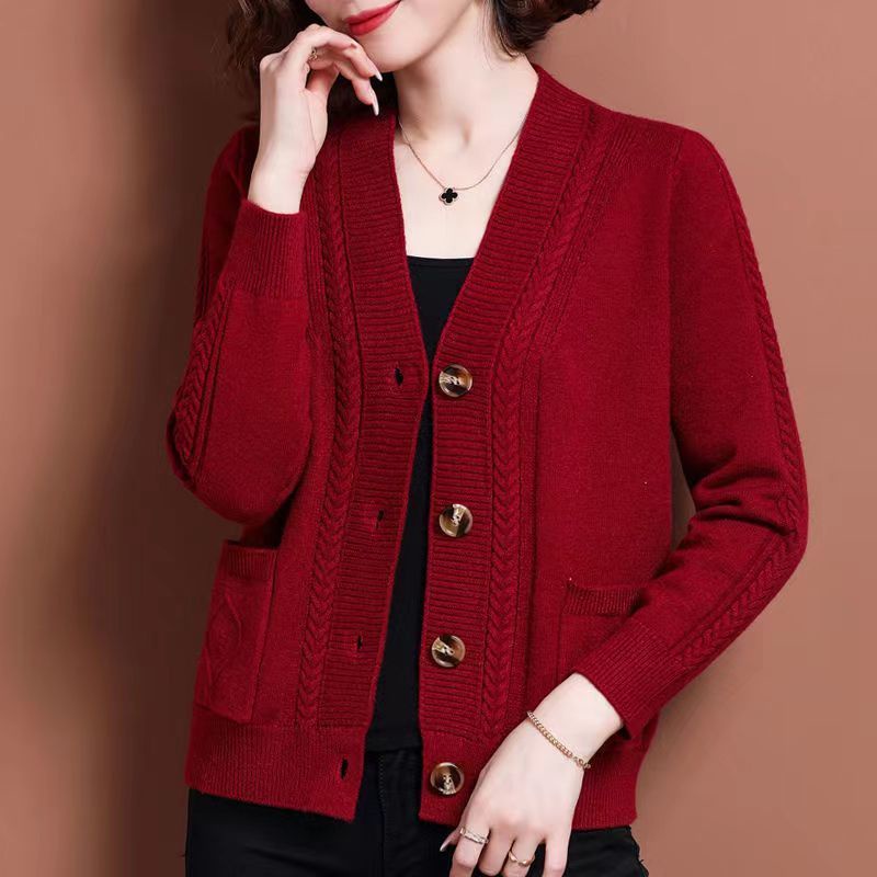 Áo Khoác Cardigan Len Dệt Kim Dáng Ngắn Thời Trang Xuân Thu 2023 Cho Phụ Nữ Trung Niên