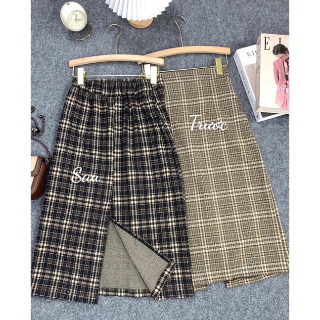 Chân váy dạ kẻ dài vintage chất mềm mịn dày dặn mặt tuyết Nhung (Ảnh thật/Video)