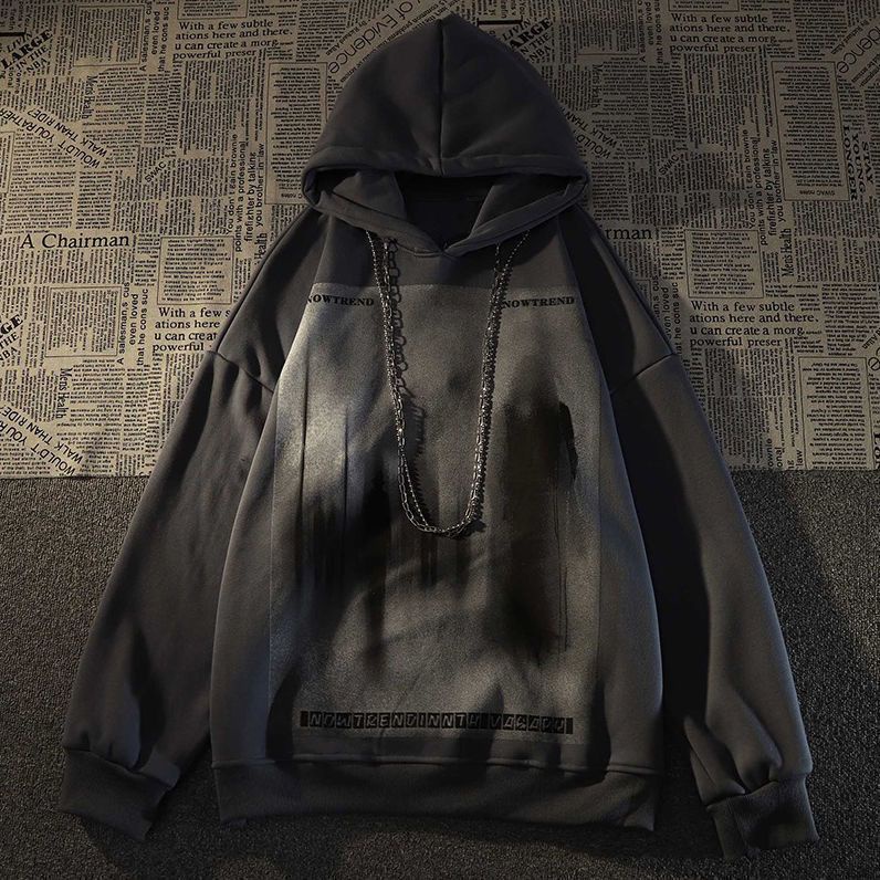 Áo Hoodie Dáng Rộng Bằng Vải Nỉ Phối Dây Xích Phong Cách Đường Phố Mỹ Thời Trang Thu Đông Hàng Mới 2022