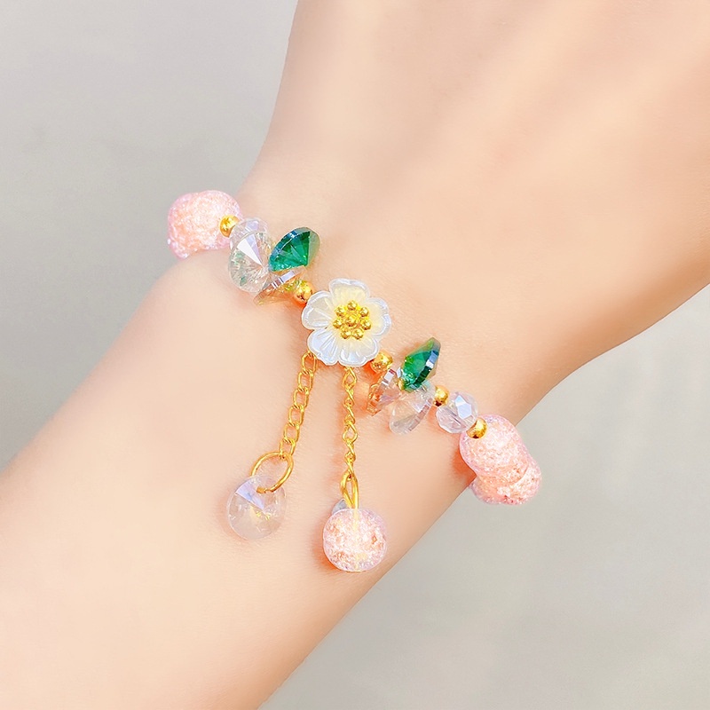 Vòng Tay Dây Thun Co Giãn Đính Hạt Pha Lê Hình Hoa Cúc Vỏ Sò