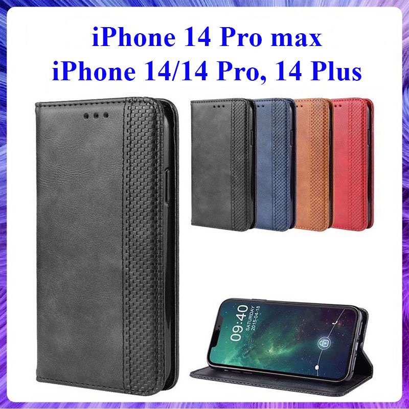 Bao da dạng ví iPhone 14 Pro Max, 14, 14 Pro, iphone 14 Plus có nắp gập, ngăn đựng thẻ ATM tiền tiện lợi