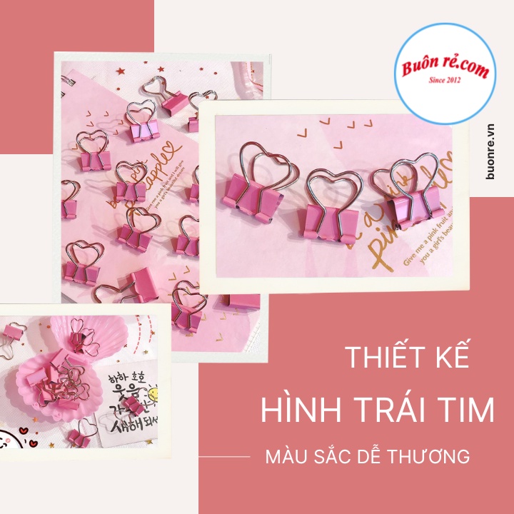 Set 5 Kẹp giấy mini hình trái tim dễ thương – Kẹp bướm, Kẹp tài liệu văn phòng phẩm họa tiết cute Br 01782