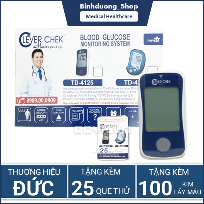 Trọn bộ Máy đo đường huyết Clever chek bảo hành trọn đời