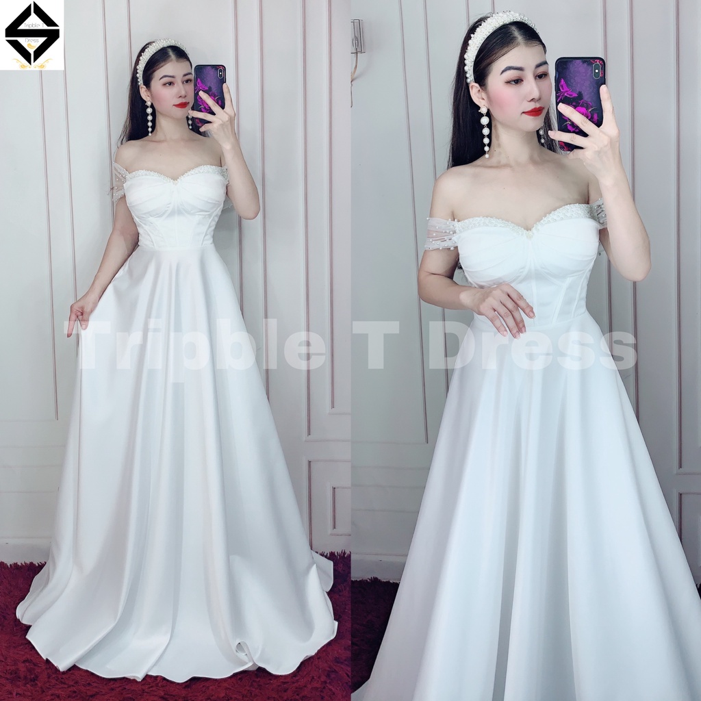 Đầm maxi mặc cưới TRIPBLE T DRESS cho dâu xinh đi bàn nhẹ nhàng sang trọng - MS417V - Size S/M/L