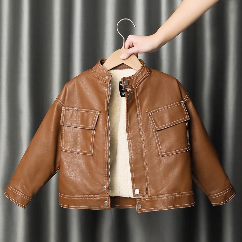 (A.K Shop) Áo khoá da lót lông bé trai giữ ấm hàng cao cấp QC loại 1 - size đại