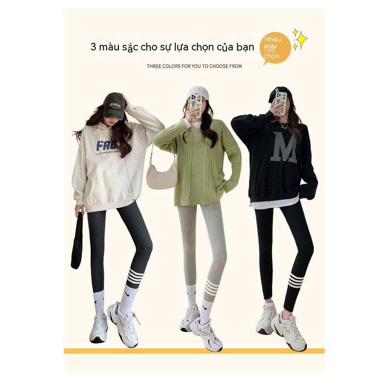 Quần Legging Cotton Dày Co Giãn Họa Tiết Kẻ Sọc Dọc Thời Trang Mùa Thu Cho Nữ