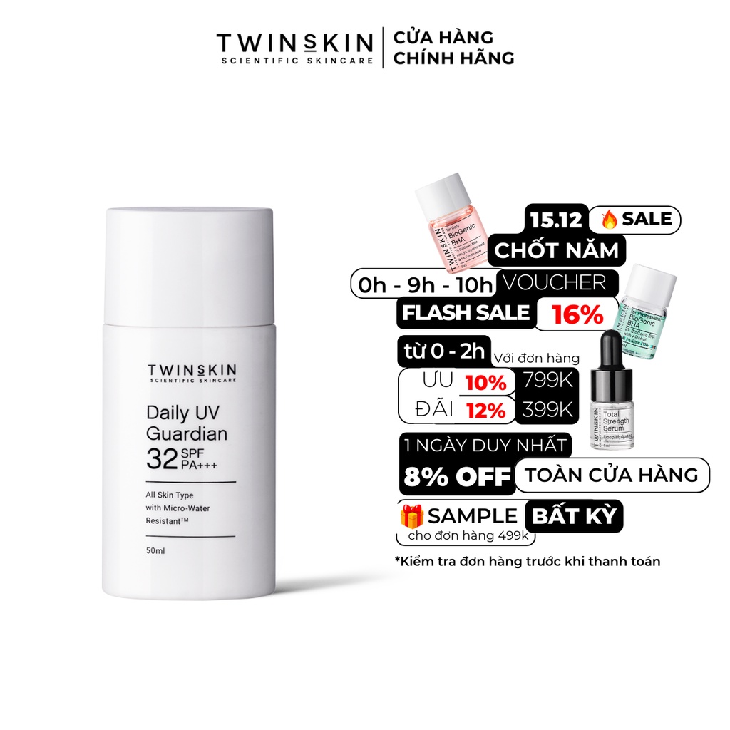 Daily UV Guardian SPF 32 PA+++ – Kem Chống Nắng Dịu Nhẹ Kháng Nước Twins Skin 50ml