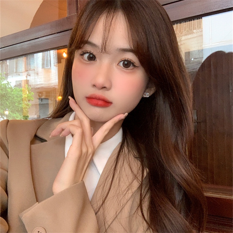 Khuyên tai kẹp không bấm lỗ chốt cố định K165 bằng hợp kim mạ bạc hình elip đính đá dáng ngắn Leous