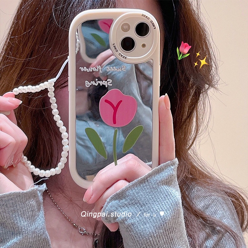 Ốp Điện Thoại Mềm Họa Tiết Hoa Tulip Gắn Dây Xích Cho iPhone 13promax 14 Gram xr11 12 WZPS