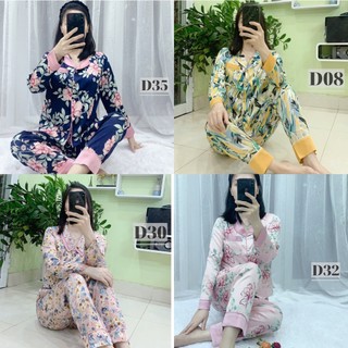 Đồ Bộ Pijama Nữ Tay Dài Quần Dài Họa Tiết, Bộ Mặc Nhà Chất Lụa Cao Cấp, Mềm Mịn, Không Nhăn.