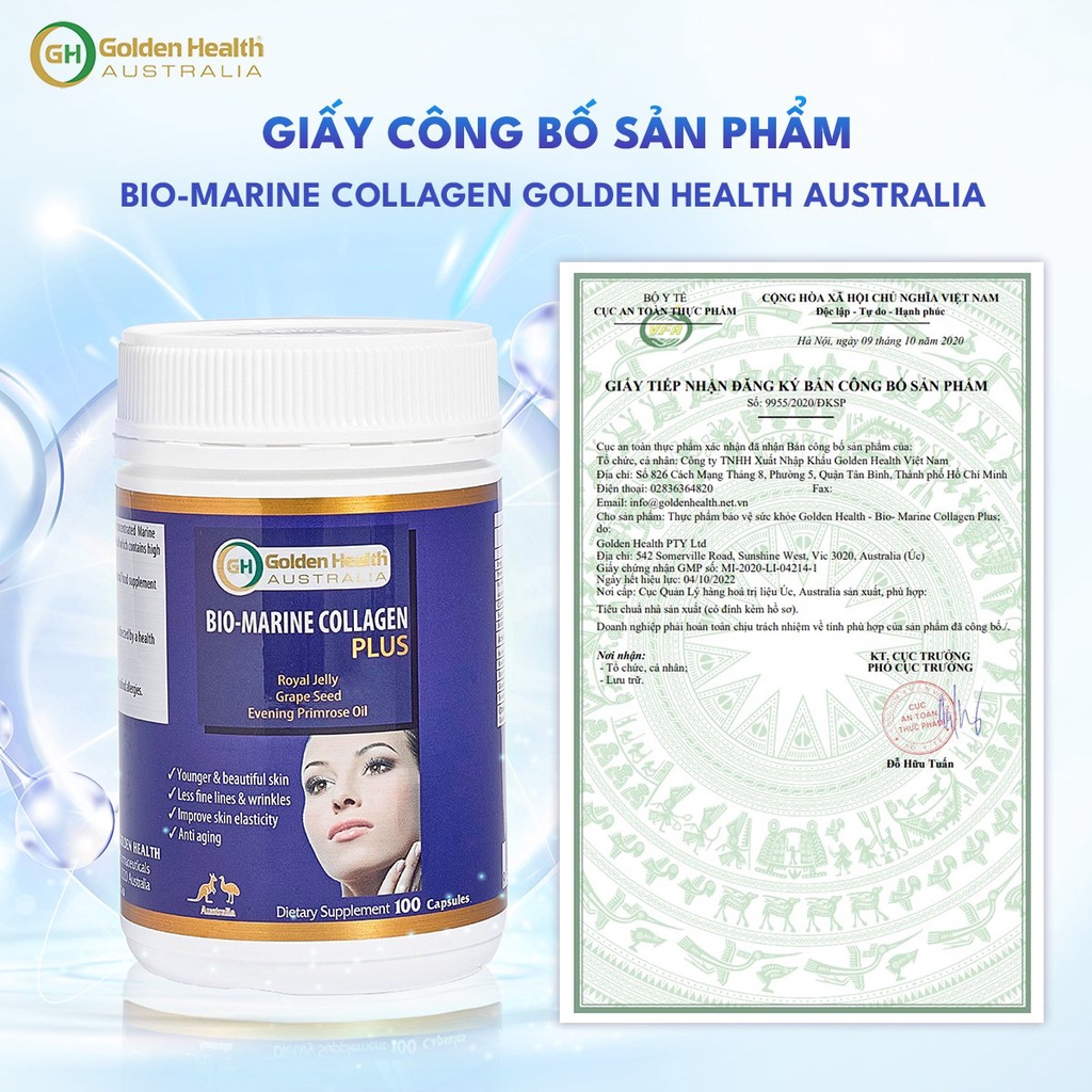 Viên uống đẹp da Bio-Marine Collagen Plus Golden Health Australia hộp 100 viên