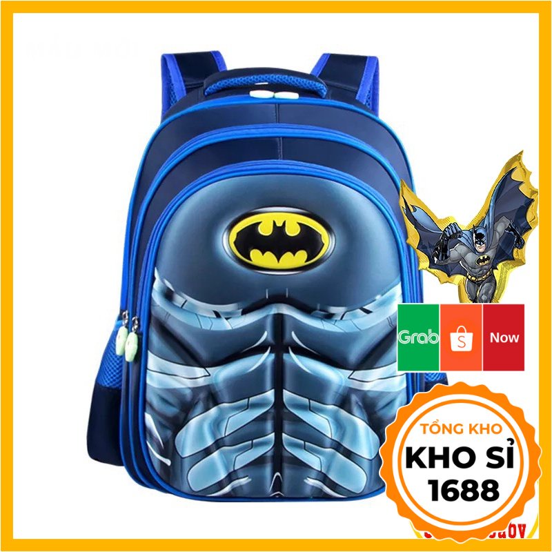 Balo cho bé trai đi học tiểu học in hình 3D người dơi ALIBABY TE7