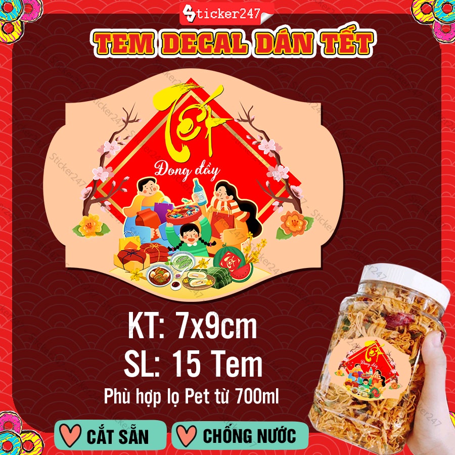 Tem Dán Tết Tết Cổ Truyền Sang Trọng 🌈𝑭𝒓𝒆𝒆𝒔𝒉𝒊𝒑 Tem Dán Chúc Mừng Năm Mới - Decal Chống Nước, Cắt Sẵn, Sẵn Keo Dán