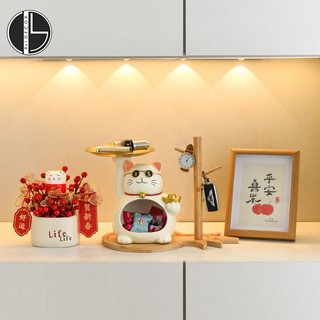 Mèo thần tài may mắn đại lộc bưng đĩa decor hiện đại cực sang