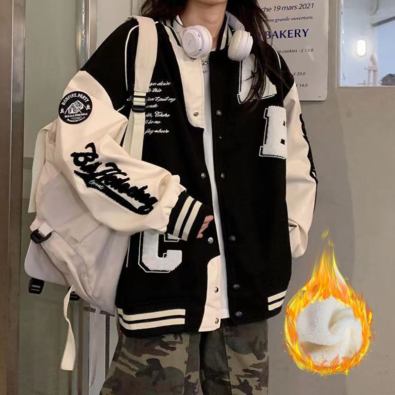 Trang phục bóng chày thêu chữ cái áo jacket thường ngày học sinh cấp 2, cấp 3 phong cách học đường dày dặn l