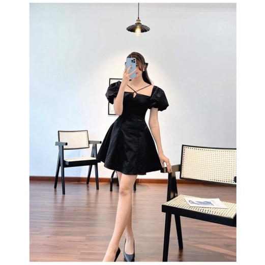 Váy tiệc tay phồng chéo dây BIGSIZE thanh lý