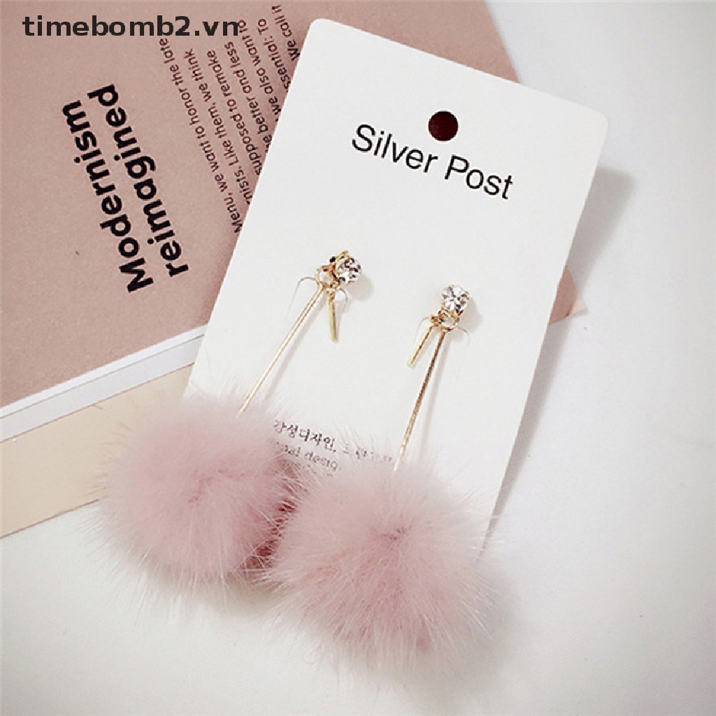 {Thời Trang Mới} Khuyên Tai Dáng Dài Gắn Quả Bông Mềm Mại Trang Sức Cho Nữ