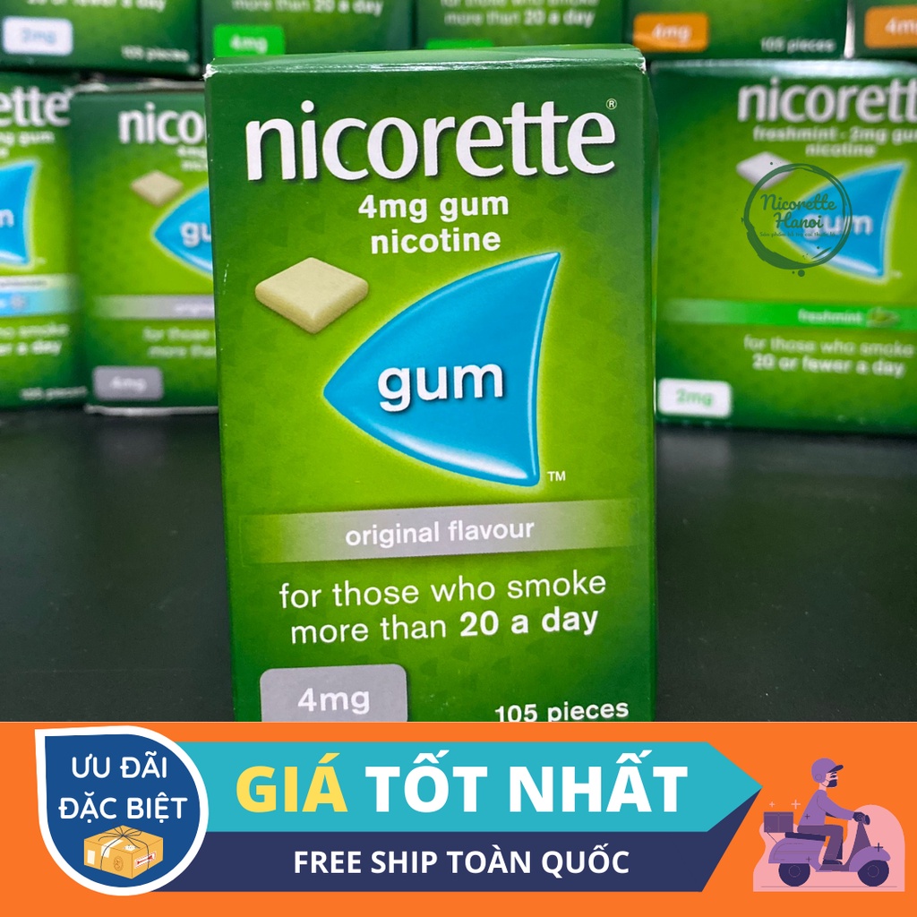 Kẹo cai thuốc lá 4mg Nicorette-Quit smoking hàng Mỹ hộp 105 viên-Hàng chính hãng