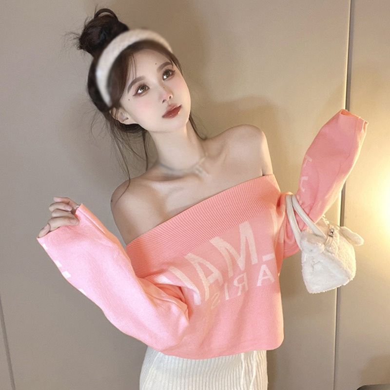 Áo Sweater Dệt Kim Dáng Rộng In Chữ Phong Cách Hàn Quốc Cho Nữ