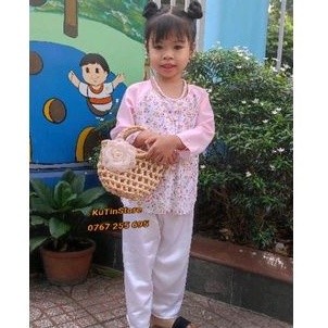 Bà ba lụa hoa nhí cho bé gái 8-30kg - Quần trắng