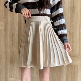 Chân váy len ngắn Xếp ly Form chữ A Lưng cao Hàn Quốc Váy len ngắn Xếp li Cạp cao Thu Đông Ulzzang Thời trang