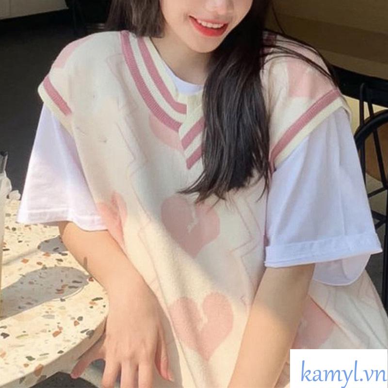 Áo gile Vest trái tim, Áo Len Nữ đẹp Thời Trang điệu đà nữ tính phong cách ulzzang dễ thương