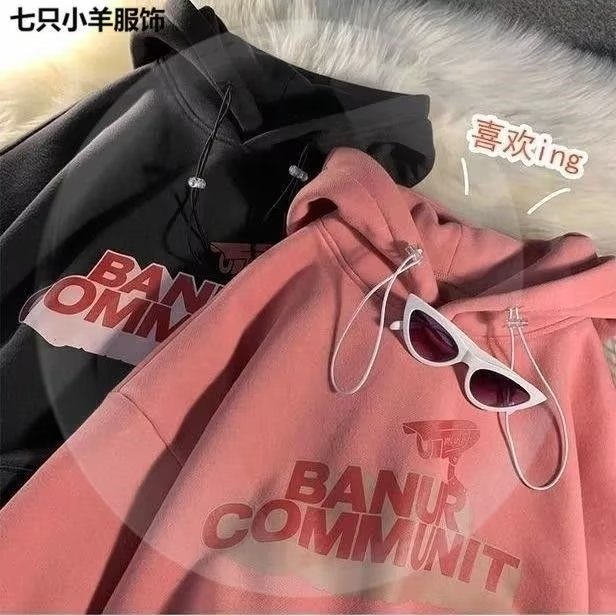 Áo Hoodie Một cặp Màu Hồng in Chữ Phong Cách Hàn Quốc Thời Trang Người đàn ông và phụ nữ